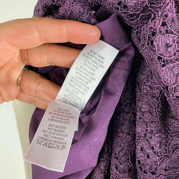 ADRIANNA PAPELL One Shoulder All Over Lace Purple Full Length Maxi Gown 10 - Picture 8 of 9